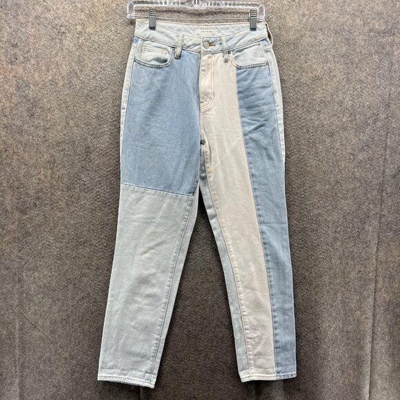 PacSun Jeans Womens 24 Light Wash Patchwork Colorblock Mom High Rise Denim - Picture 1 of 12
